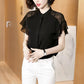 Women's Summer Chiffon Shirt T-shirt Loose Top Solid Color Short-sleeved Round Neck Shirt