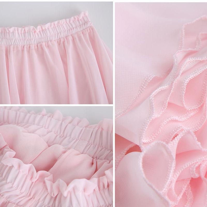 Women Chiffon Skirt Mid-length A-line Skirt Plus Size Fairy Skirt Summer Ruffled Elastic Waist Sandy Beach Vacation Daily