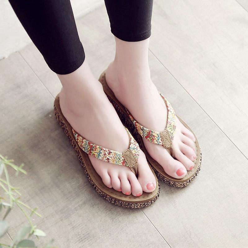 Slippers Female Summer Wear Thick Bottom Flip Flops Ladies Anti-skid Clip Feet Increase Seaside Beach Sandals and Slippers