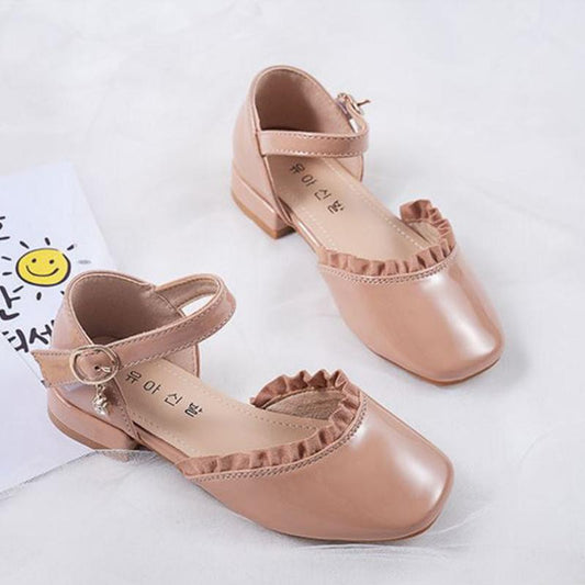 Girls Sandals Half Sandals Lace Small High-heel Fashion Tassel Single Shoes Medium   Large Children's Casual Sandals