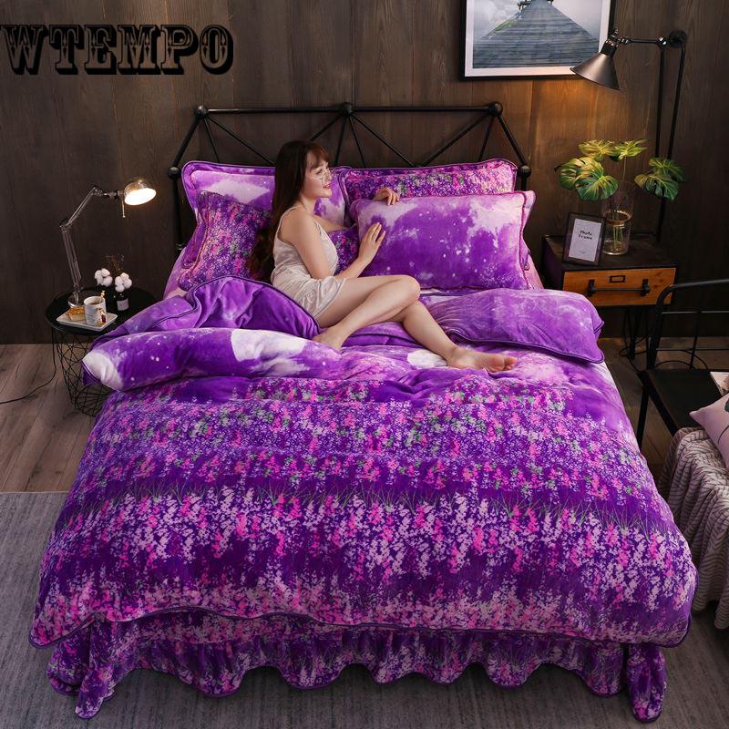 4 Pcs Bedding Set Duvet Cover Set PillowCase Bedclothes Flannel Velvet Crystal Velvet