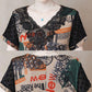 Large Size L-XXXXXL Women's Summer Dress Chiffon Veil Printing Above Knee V-neck Ruffle Short Sleeve Loose