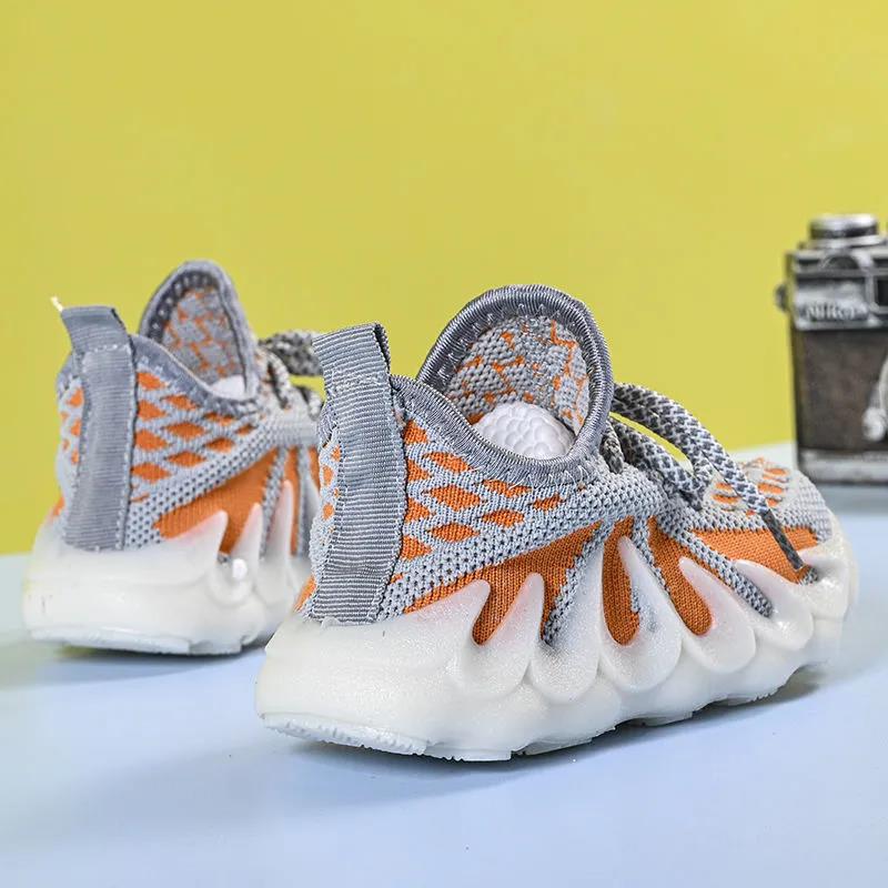 2021 Spring and Autumn Girls' Casual Student Sneakers Korean Version of Wild Knitted Breathable Net Shoes Boys Sports Shoes