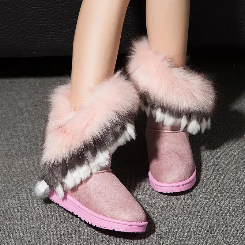 Plush Women's Shoes Winter Snow Boots Cotton Shoes Plus Velvet Flat-bottomed Middle Tube Warm Shoes Winter Boots