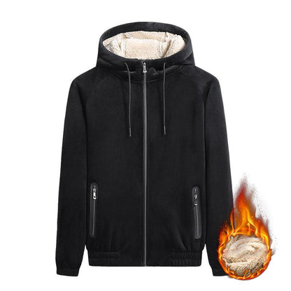 Autumn and Winter Hooded Cardigan Jacket Plus Velvet Padded Warm Jacket Plus Size Men's Jacket