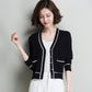 Fashion V-neck Knitted Cardigan Women's Long-sleeved Loose Short Sweater All-match Jacket