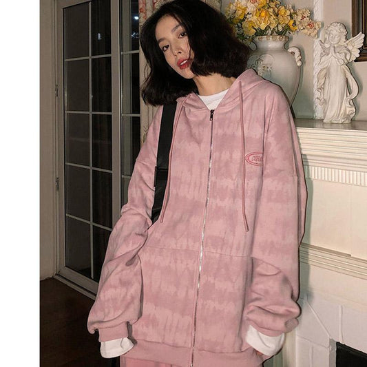 Spring and Autumn Sweater Loose Casual Long-sleeved Cardigan Hooded Zipper Baseball Uniform Jacket Women