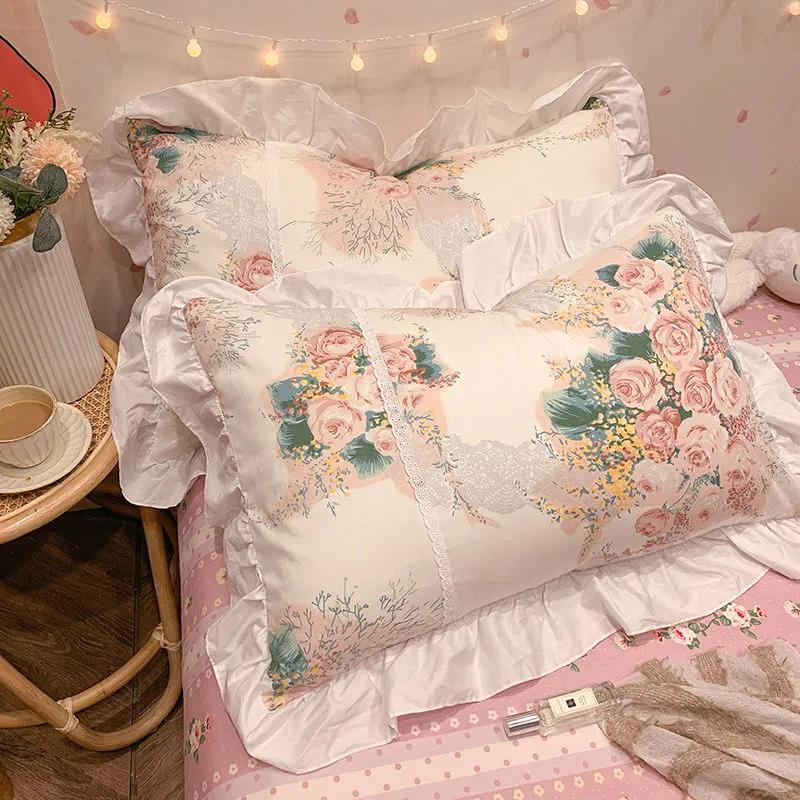 High-grade Cotton Princess Pillowcases A Pair of Floral Print Large Pillowcases 48*74cm Bedding
