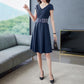 Summer Fashion All-match V-neck Dress Women's Waist Over-knee Long Skirt Casual Solid Color Short-sleeved Slim Dress