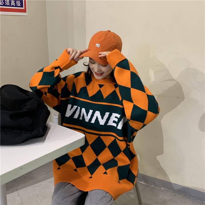 Pofulove Lazy Wind Sweater Women Loose Winter Mid-length Wild Thick European and American Pullover