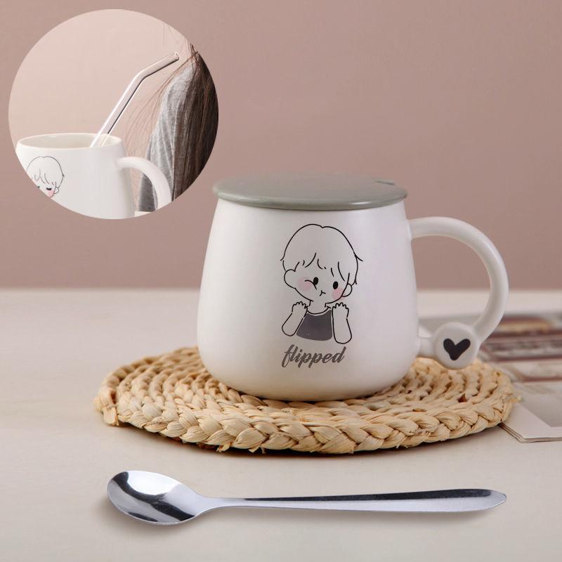 Cartoon Cute Baby Cup Ins High-value Cute Boy and Girl Couple Cup Large-capacity Water Cup Home Ins Wind Mug