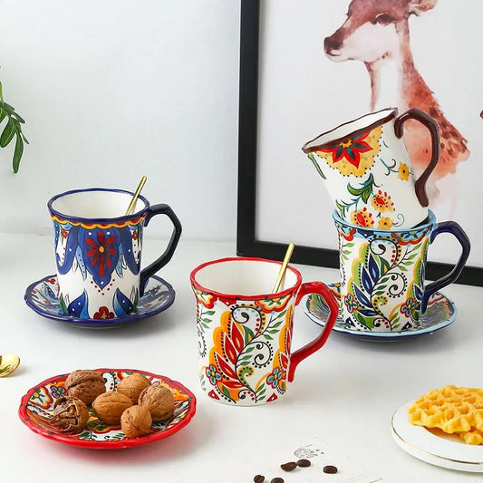 Bohemian Cup and Saucer Package Ceramic Cup Breakfast Milk Cup Net Red Water Cup Household Cup High-value Mug