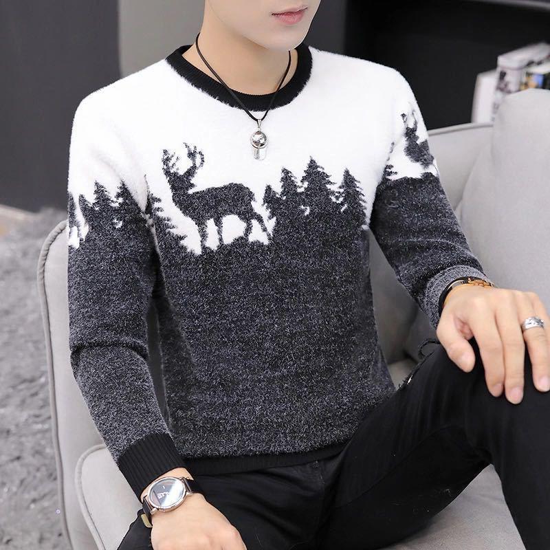 Fashion Long-sleeved Stretch Top Men's Sweater Pullover Low-neck Casual Jacket for Fall/winter