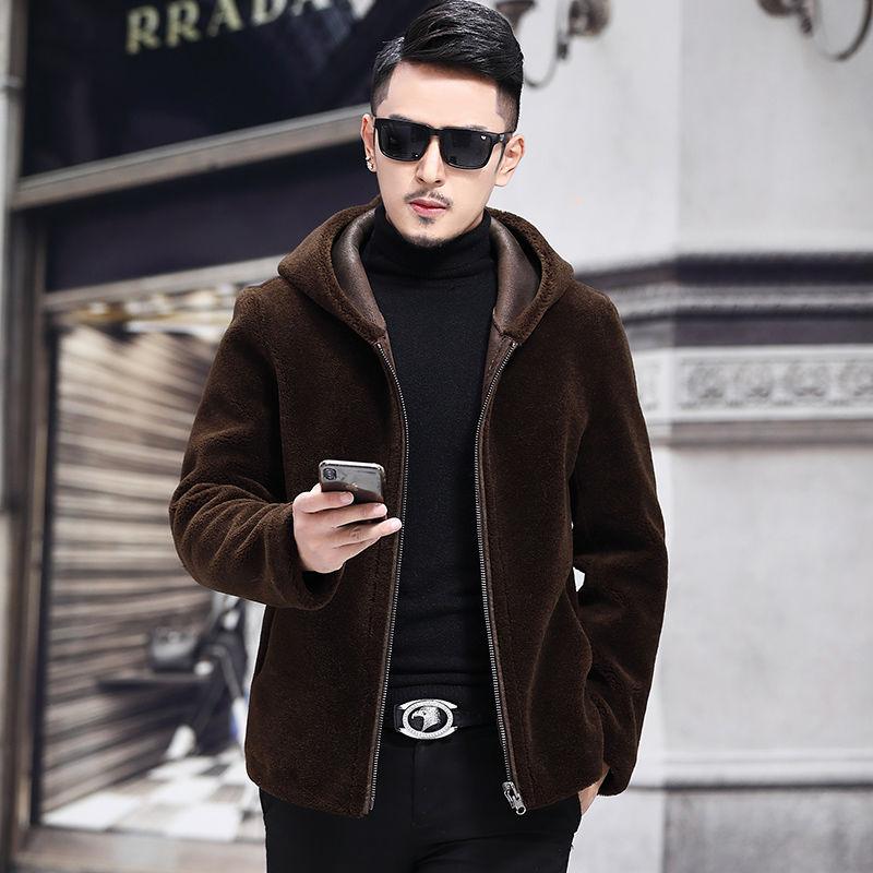 Sheep Shearing Men's Jacket Hooded Faux Fur Fur Jacket Fur Coat Wool Coat Thick Winter