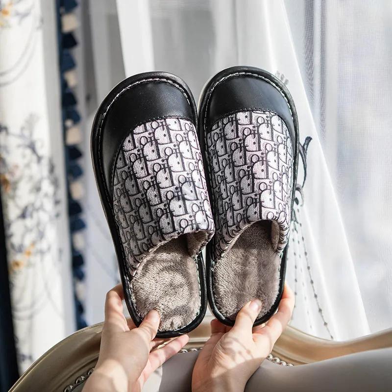 Winter Slippers Women Waterproof Non Slip Cotton Shoes Men Plus Size Slides Thick Fleece Warm Women Slippers