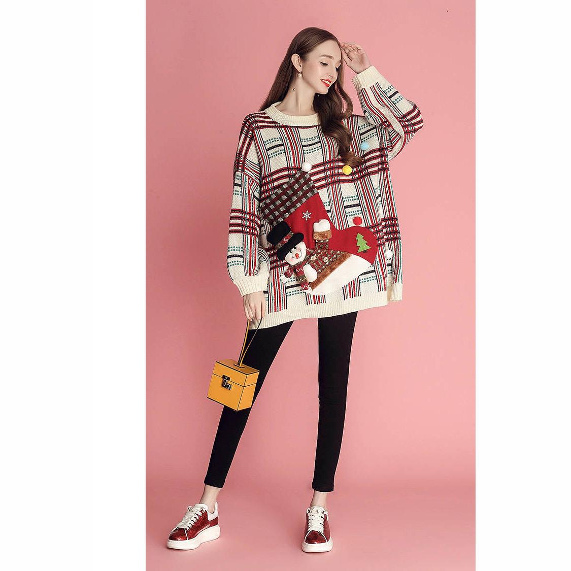 Long sleeve sweater Winter Round neck sweater Large size Christmas clothing Sweater Woman Loose