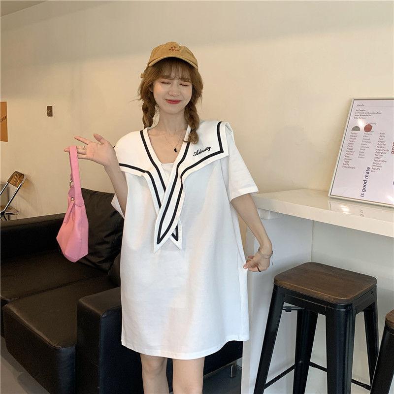 Retro Cute Style Solid Color Sailor Collar Navy Dress Sweet Bow-knot Student Girls Above Knee Dress