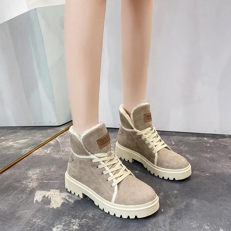 Snow Boots Women Thick-soled Thick Boots Plus Velvet Cotton Shoes Korean Flat Non-slip Short Boots Winter