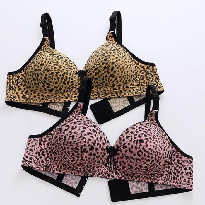 Sexy Leopard Underwear Women Plus Size Push Up bra Thin Wireless Seamless Bras Large Breast Gathered Bras 46/105 B C Bralette