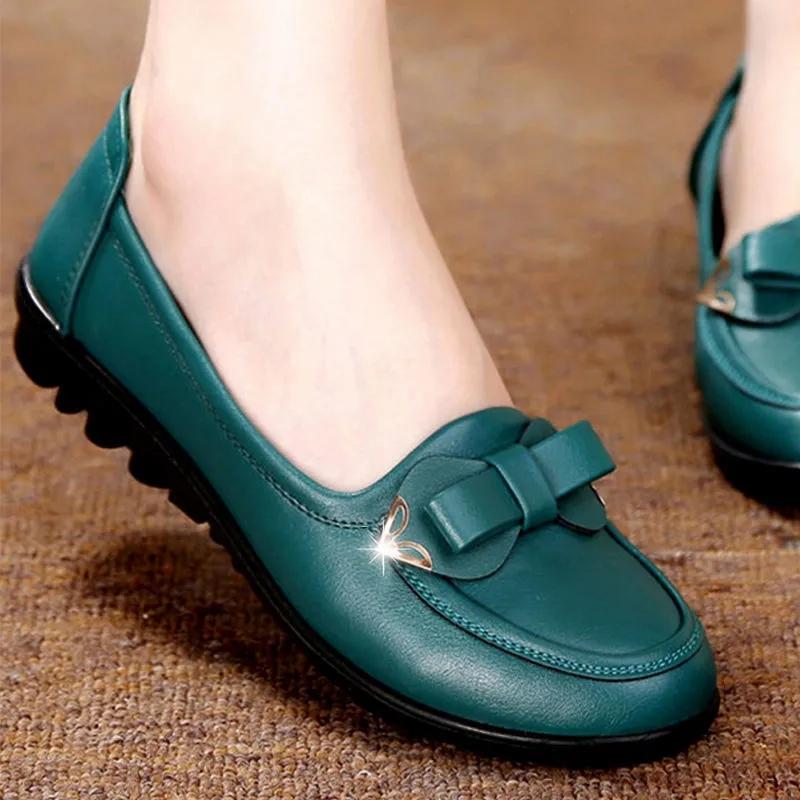 Women's Spring Summer Large Size Solid Color Soft Sole Flat Shoes Female Casual Working Single Leather Shoes