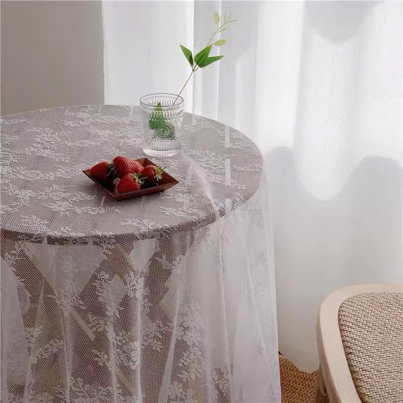 French Retro Mesh Hollow White Lace Rose Tablecloth Picnic Cloth Coffee Table Posing Background Cloth Multifunctional Cover Cloth