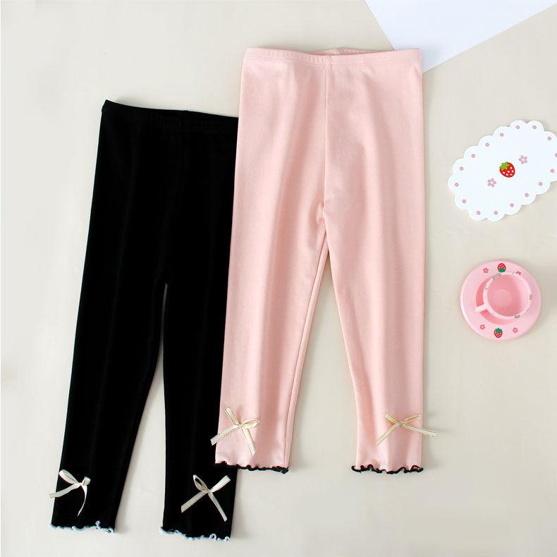 Girls' Leggings Children's Spring and Autumn Thin Bow Korean Ninth Pants Baby Outer Wear and Inner Wear Stretch Pants