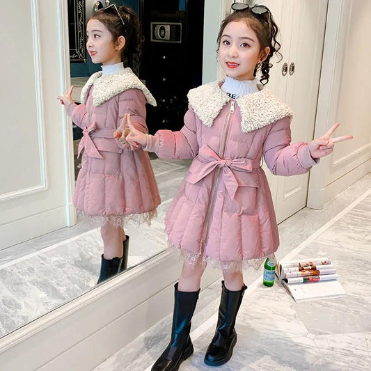 Girls' Cotton-padded Clothes Winter Clothes Western Style Girls Princess Waist Cotton-padded Clothes Children's Padded Jacket Thickened