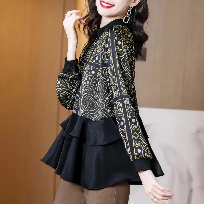 Chiffon Shirt Women's 2021 Spring and Autumn Tops Temperament Fashion Skirt Print Small Shirt