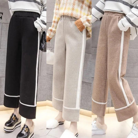 Autumn and Winter Thick Woolen Pants Wide-leg Pants Loose Women's Thin Straight-leg Pants Student Plus Size Casual Pants Nine-point Pants