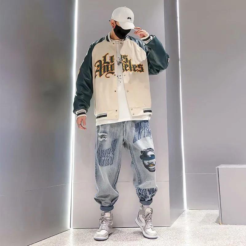 Jeans Men's Trendy Brand Retro Distressed Loose Straight-leg Pants Men's Spring Thin Style Personality Trend Nine-point Pants