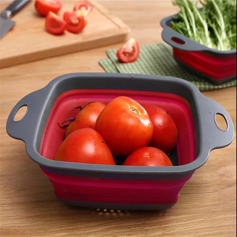 Kitchen Vegetable Washing Artifact Round Retractable Folding Drain Basket Creative Easy Storage Filter Basket Washing Vegetable Basin Fruit Basket