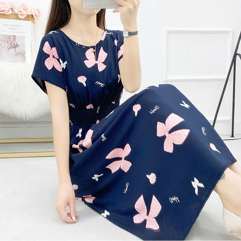 Ethnic Style Cotton Silk Floral Dress Seaside Holiday Fairy Skirt Large Print Mid-length Skirt