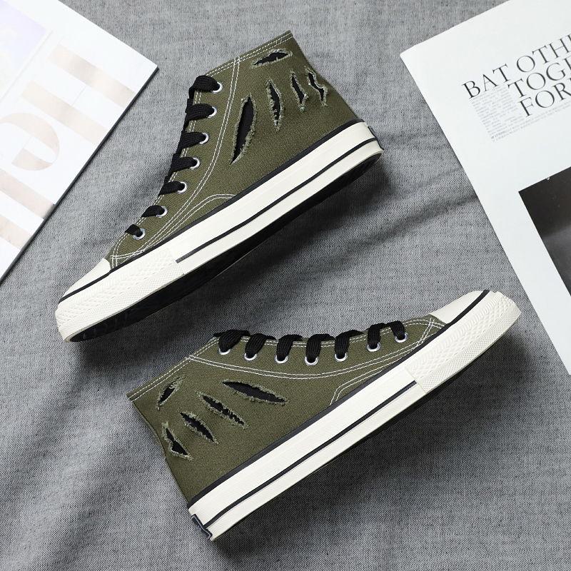 Canvas shoes men's high-top sneakers Korean casual wild tide shoes small dirty orange mid-top shoes
