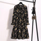 Women Dress Long Sleeve Casual Autumn DressKorean Style Vintage Floral Printed Chiffon Shirt Dress Bow Midi Summer Dress