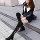 Children's Over-the-knee Boots, Ethnic Embroidery Boots, Thick-heeled Round-toe Elastic Suede Boots