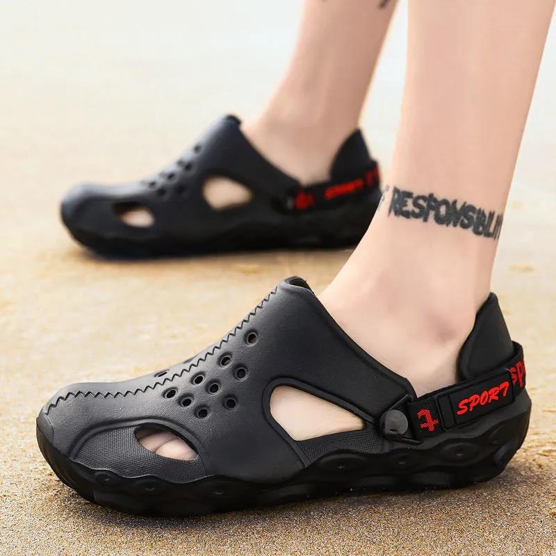 Men's Sandals Summer Outdoor Breathable Beach Hole Shoes Soft Bottom Hollow Slippers Men