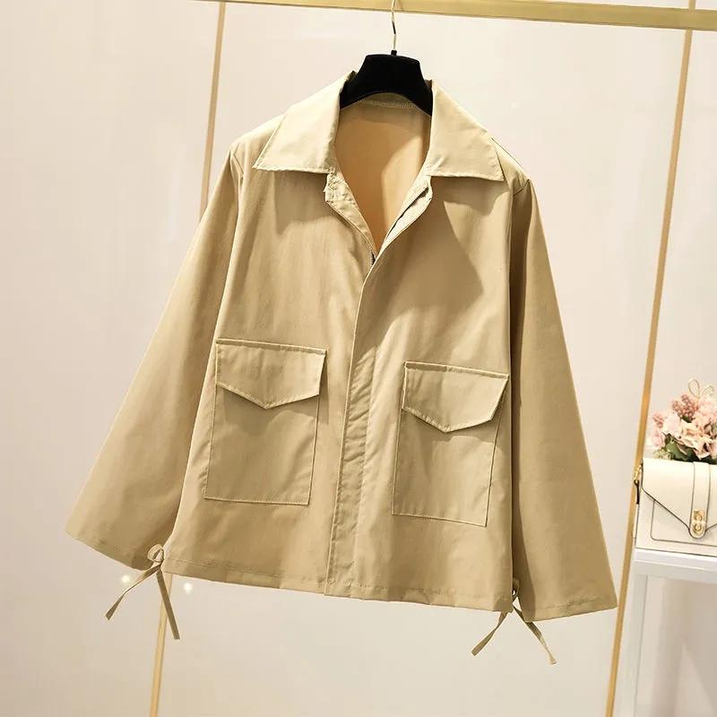 Spring Autumn Loose Casual Sweatshirt Jacket Women's All-match Slim Retro Work Jacket Solid Color Lapel Zipper Jacket