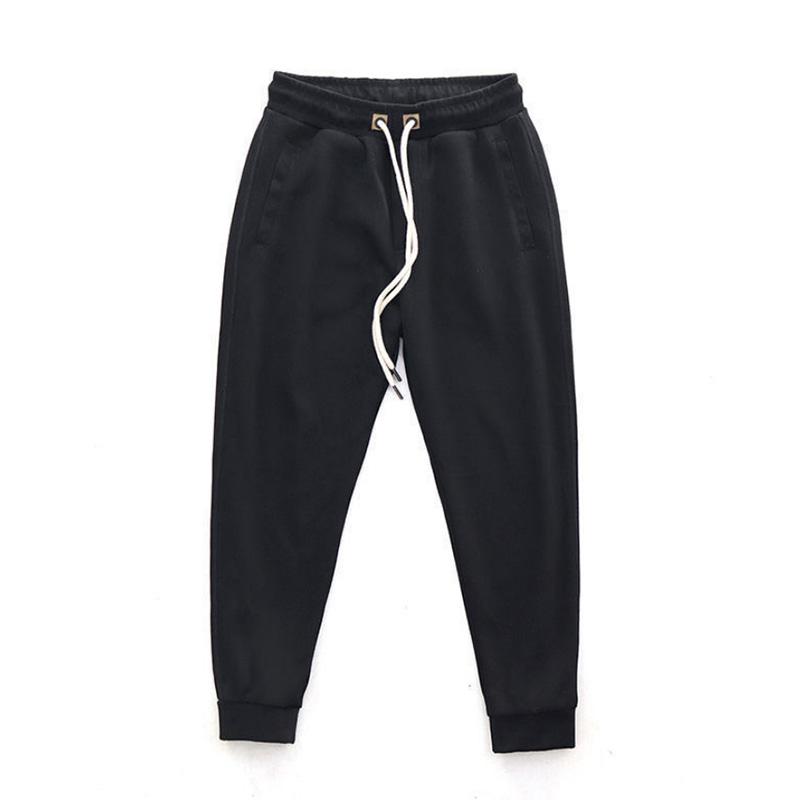 Solid Color Sweatpants Men's Knitted Trousers Cotton Casual Pants Drawstring Sports Pants Men's Loose Trousers
