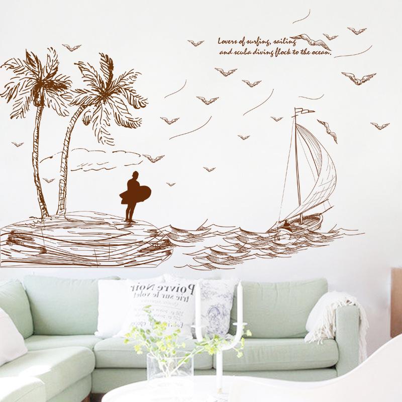 Island Style Hand Painted Self Adhesive Wall Sticker Removable Sticker PVC