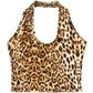 Ladies Short Sexy Crop Top Leopard Print Halter Neck Small Camisole Women's High Waist Open Back Tube Top Trend Steetwear Tank Top Sleeveless Pullover