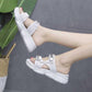 Size35-40 Summer Ladies Slippers Bohemian Beach Waterproof Slippers Wedge Platform Crystal Letter Sandals Outdoor High Heels