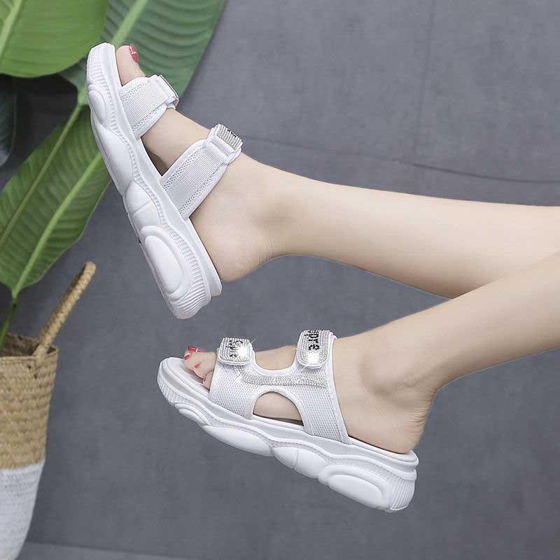 Size35-40 Summer Ladies Slippers Bohemian Beach Waterproof Slippers Wedge Platform Crystal Letter Sandals Outdoor High Heels