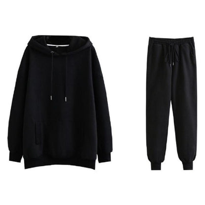 2PCS Women Autumn Winter Hoodies Tracksuit Set Solid Color Oversize Hooded Pullover Sweatshirts 2 Pieces Sets