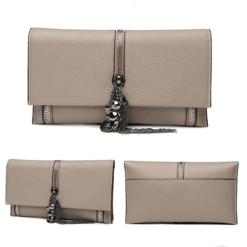 Cowhide Tassel Zipper Women's Clutch Bag Shoulder Bag Ladies Smooth Leather Wedding Evening Banquet Clutch Purse Elegance Luxury