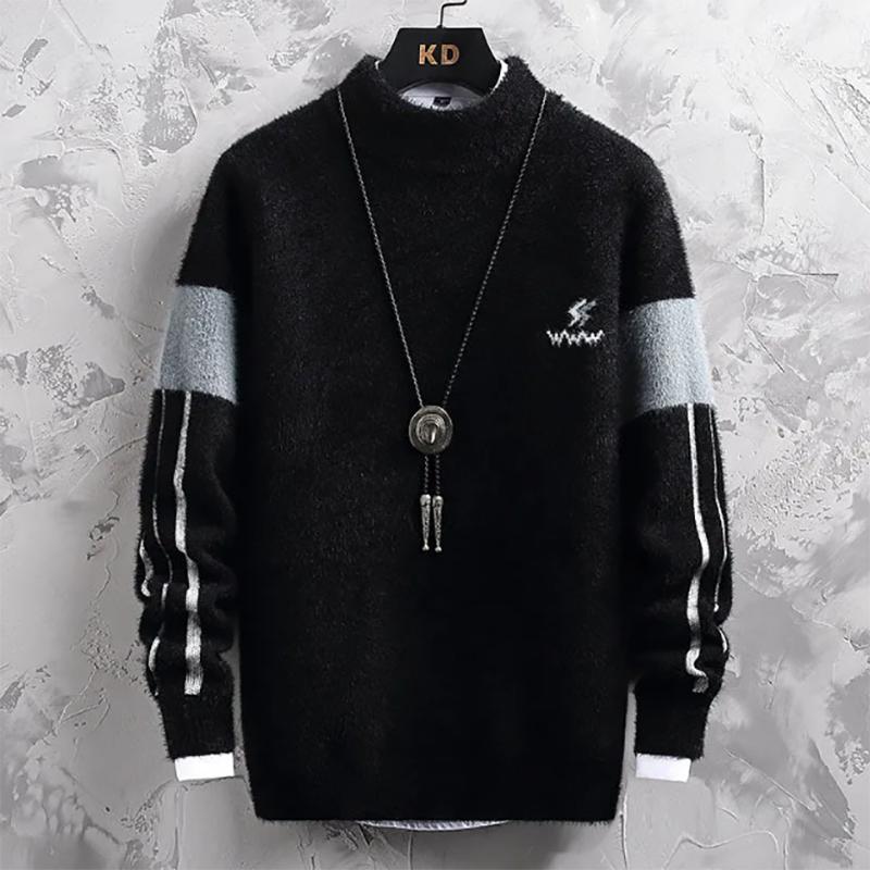 Mink Fleece Sweater Men's Half High Neck Trendy Sweater Youth Thick Warm Sweater