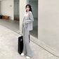 2PCS Women's Autumn Split Mid-Length Suit Casual Wide Long Sleeve Casual Sports Suit Loose Long Sleeve + High Waist Wide Leg Pants Two Piece Suit