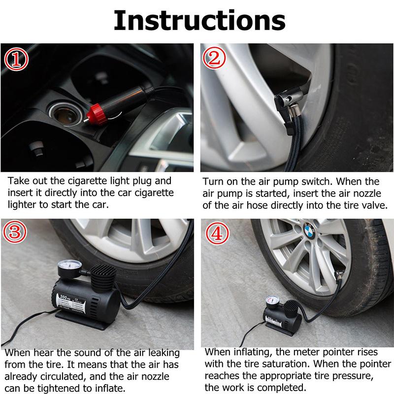 Meter/digital Display Car Air Pump Portable Tire Pressure Monitor Multi-function Air Pump Cigarette Lighter Head