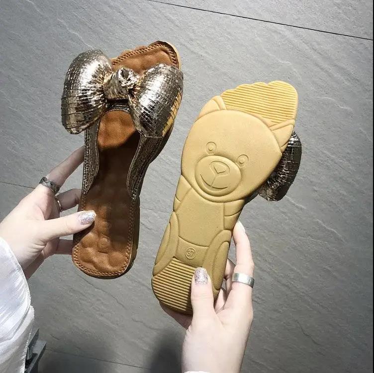Women's Fashion Slippers Bowknot Design Slippers Lightweight Casual Flat Shoes Soft Soled Shoes