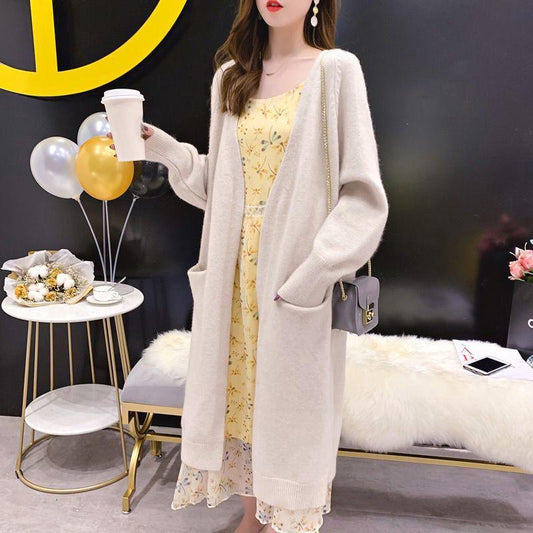 Autumn and Winter Casual Cardigan Mid-length Long-sleeved Warm Sweater Loose Pocket Fashion Coat