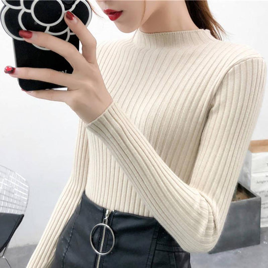 Half-high collar plus velvet thick knit bottoming shirt long-sleeved sweater female decoration shirt